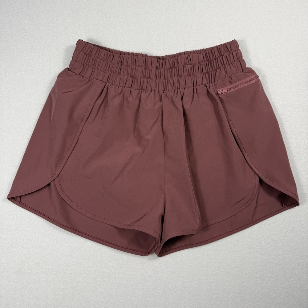 Women’s Dusty Mauve Lined Athletic Running Shorts Size Small Zippered Pocket